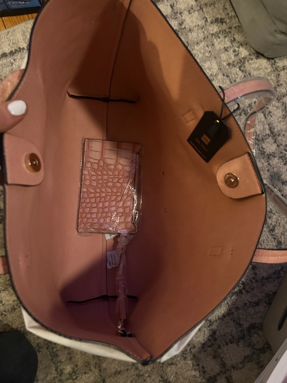 NWT $200 Croc-Embossed Pink Tote Bag with Pouch - Picture 2 of 3